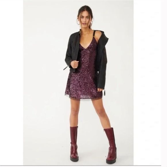 Free People Dresses & Skirts - Free People Gold Rush Mini Dress In Plum